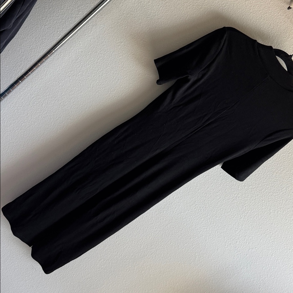 Marine Layer Lexi Rib Mock Neck Midi Dress Black size medium - Picture 4 of 5